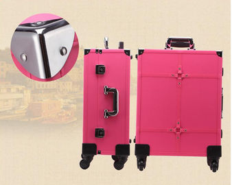 Waterproof Trolly Make-up Box/aluminum Cosmetic Case With Light And Mirror KL-MCL001-PINK